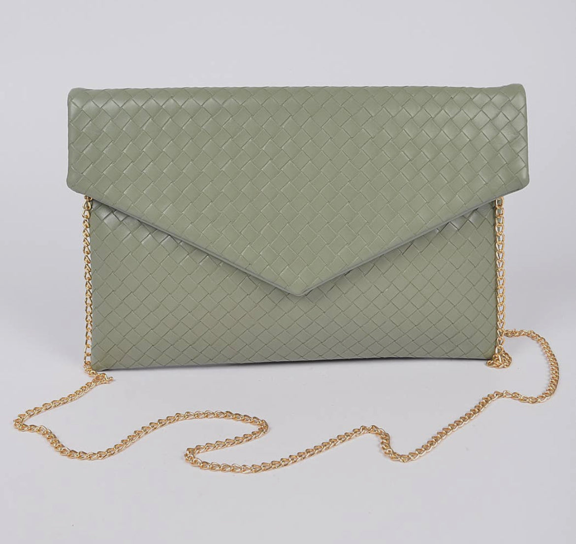 Envelope Woven Braid Clutch-Sage