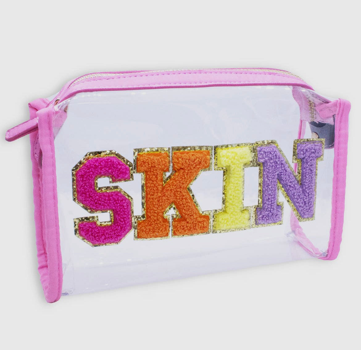 Clear Chenille Letter Travel Pouch - Skin
