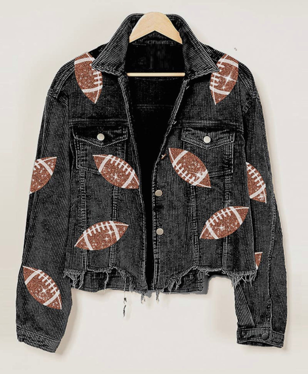 Corduroy Sequin Football Jacket - Black