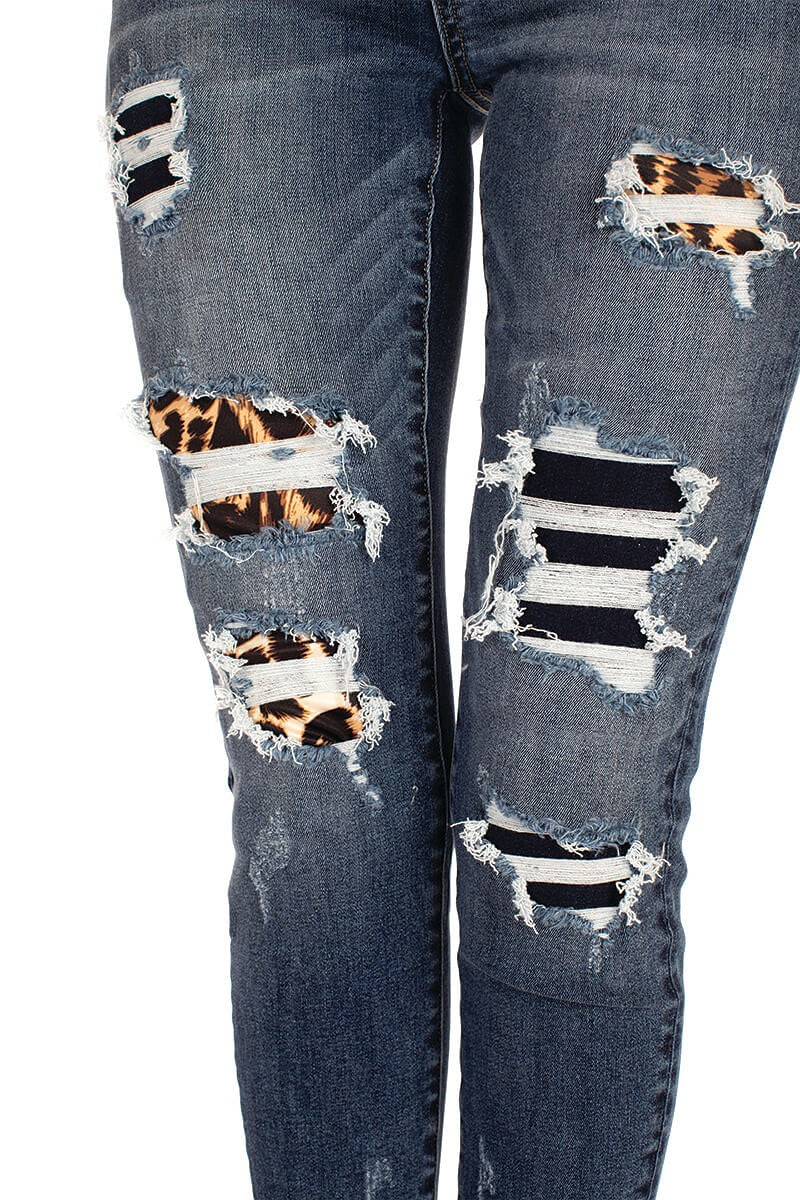 Black & Leopard Patched Skinny KanCan Jeans