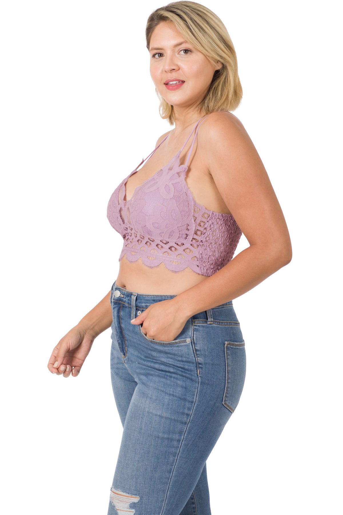 Crochet Lace Bralette with Bra in Dusty Lavender