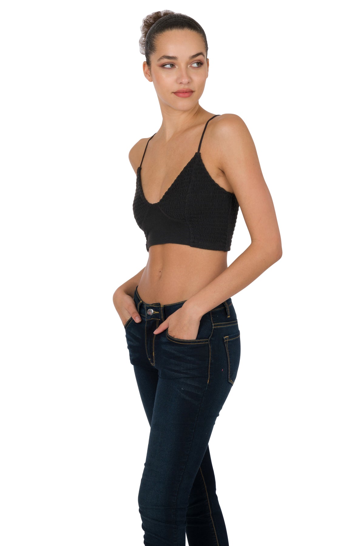 Black Smocked Triangle Bralette