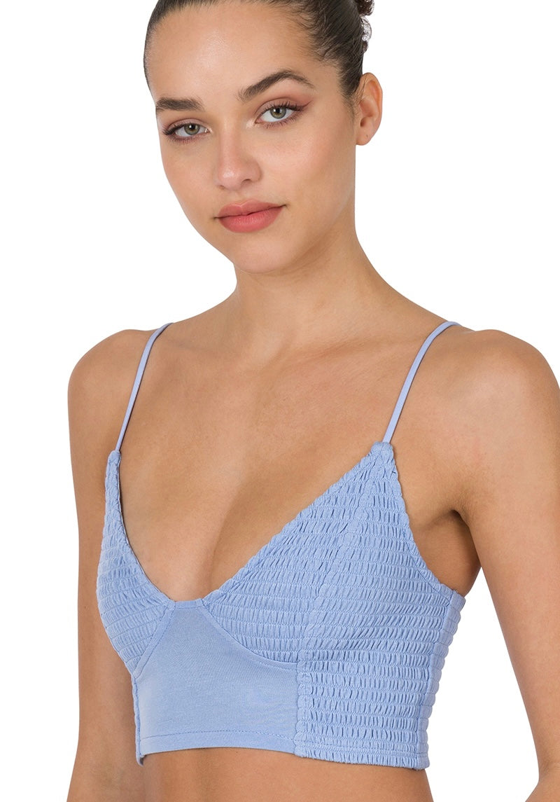 Blue Smocked Triangle Bralette