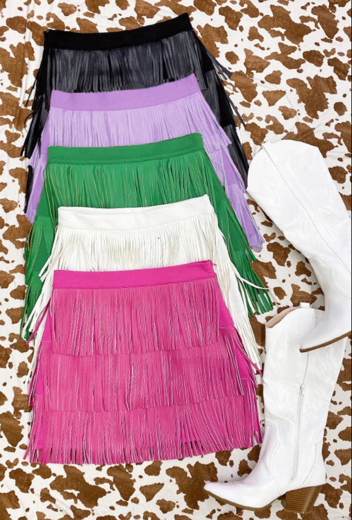 Faux Leather Fringe Mini Skirt