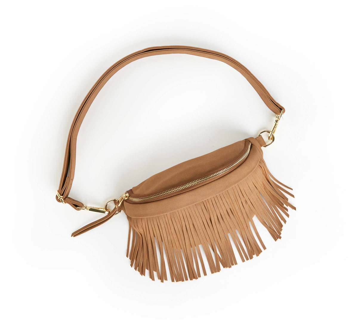 Suede Bum-Hip Bag with Removable Fringe