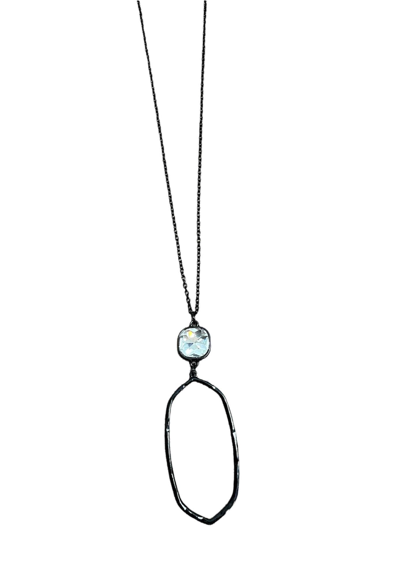 Black Dangle Necklace with Clear Stone