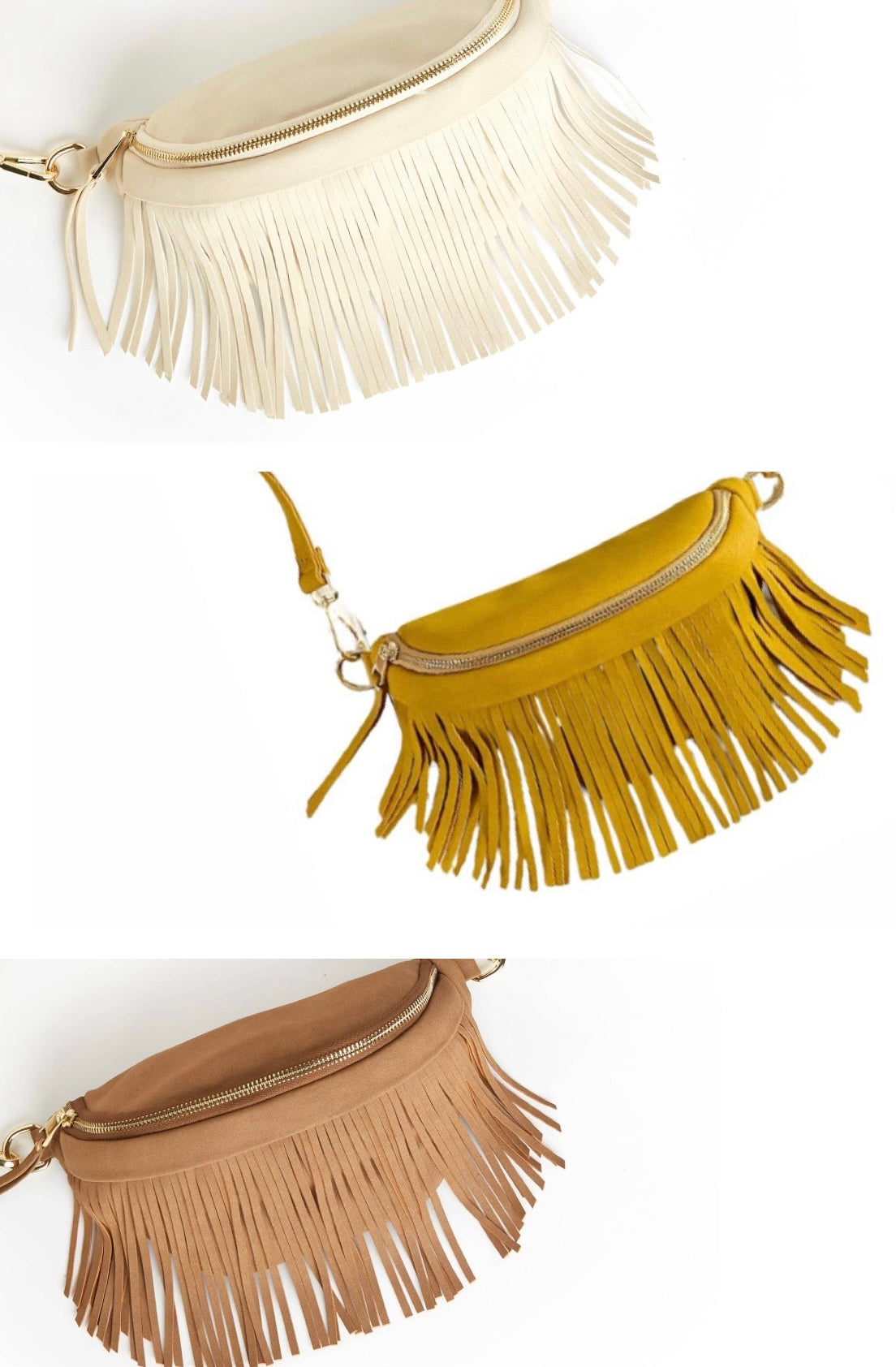Suede Bum-Hip Bag with Removable Fringe