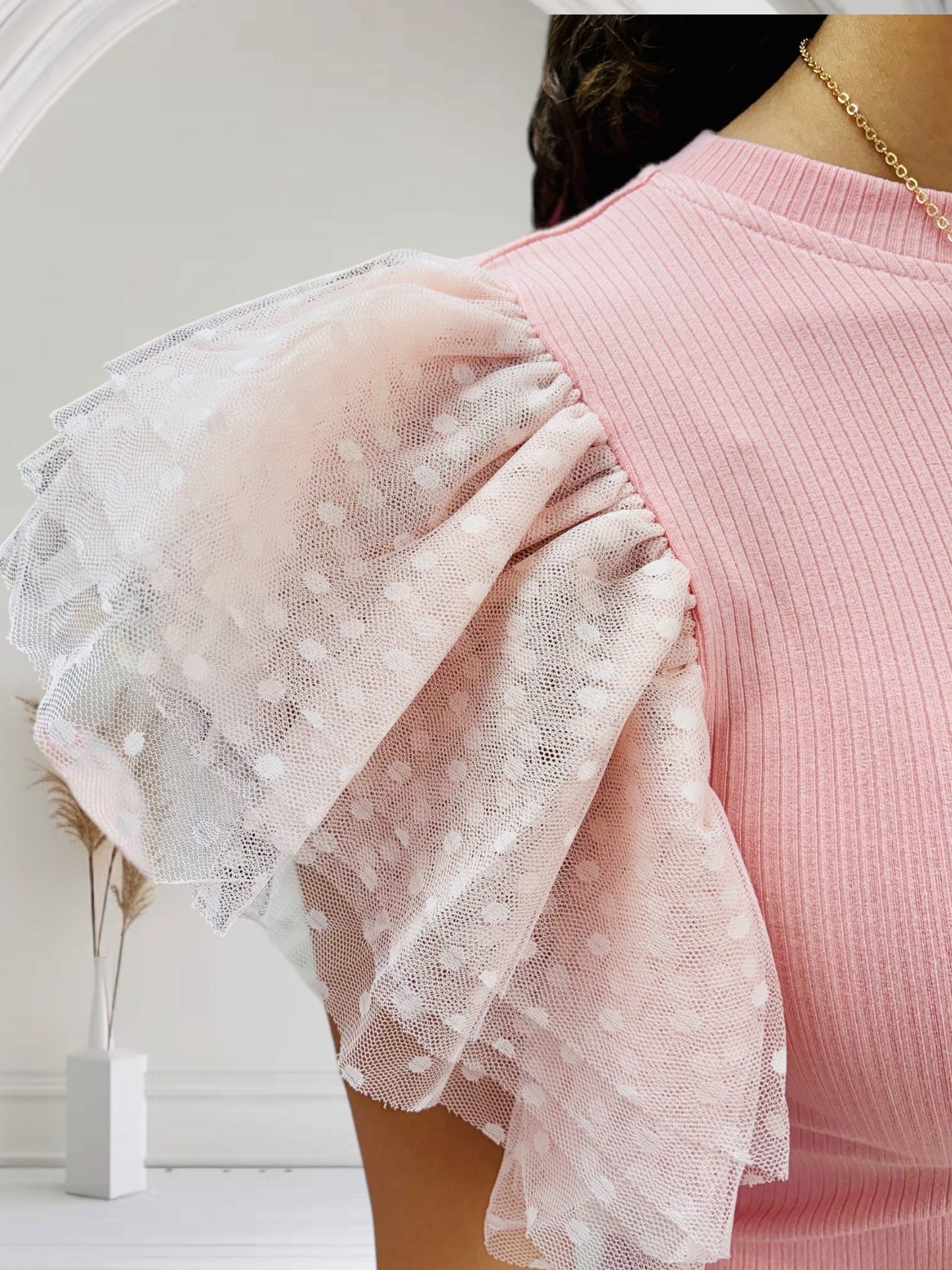 The Nicholette | Ruffle Sleeve Top | Pink