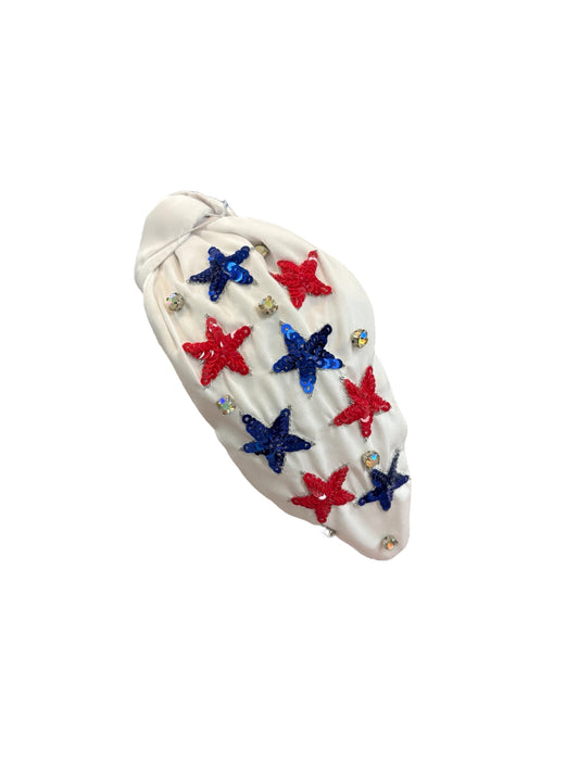 White Headband with Red and Blue Stars