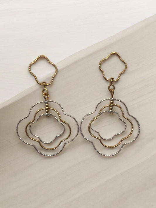 Clover Dangle Two Tone Earrings