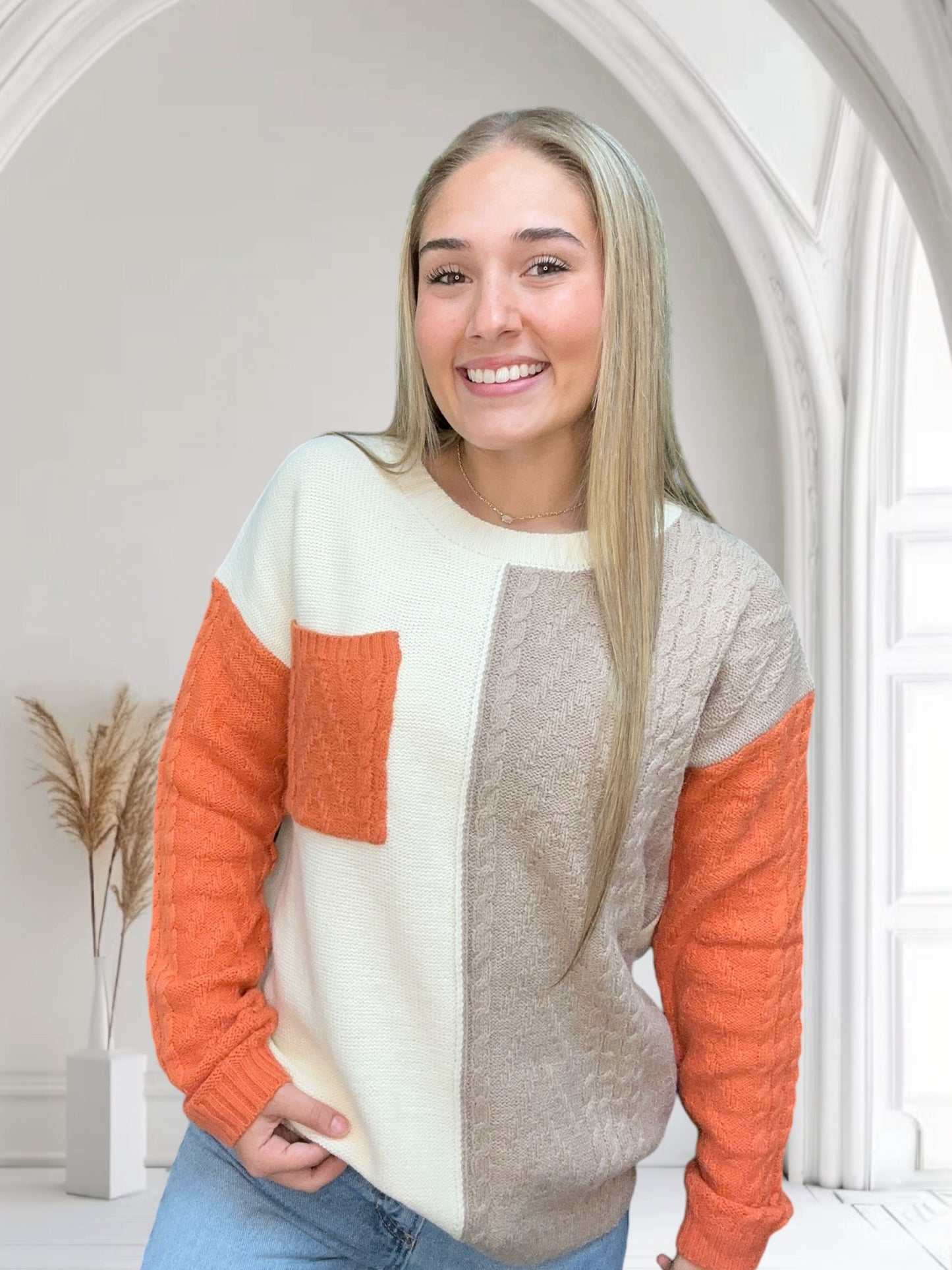 Color Block Knit Sweater | Orange