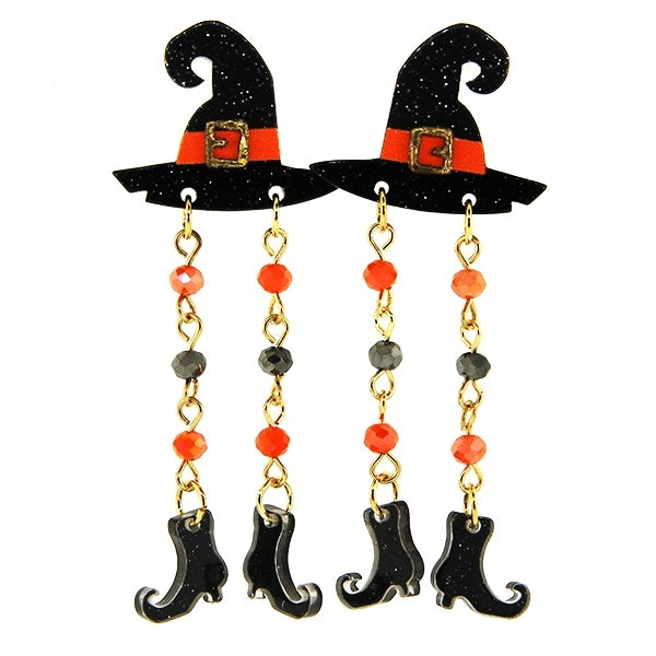 Resin and Bead Witch Hat Earrings | Black