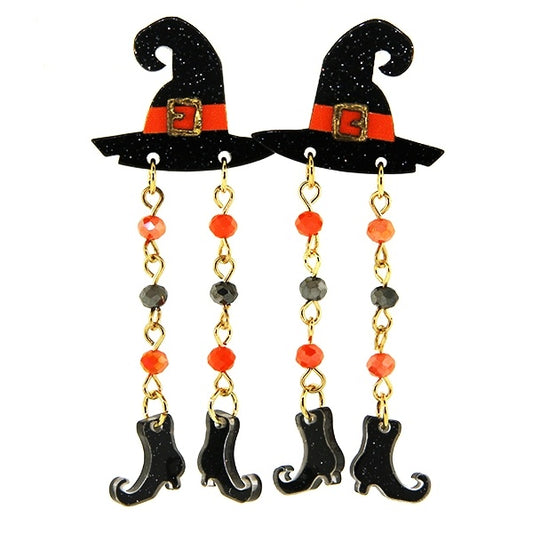 Resin and Bead Witch Hat Earrings | Black