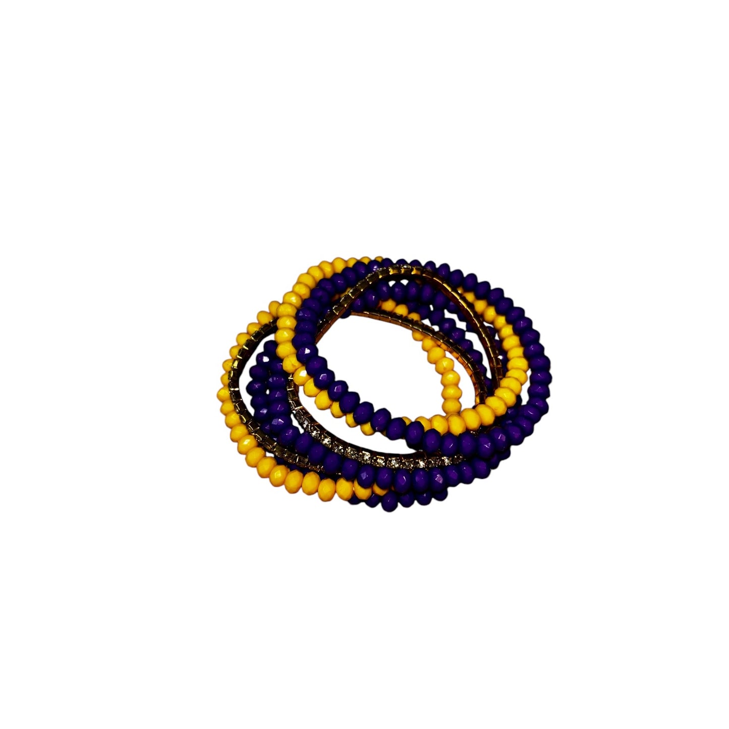 7 Piece Stretch Bead and Rhinestone Bracelet - Purple/Yellow