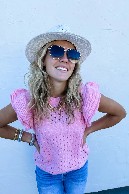 Casey Ruffle Sleeve Sweater | Pink