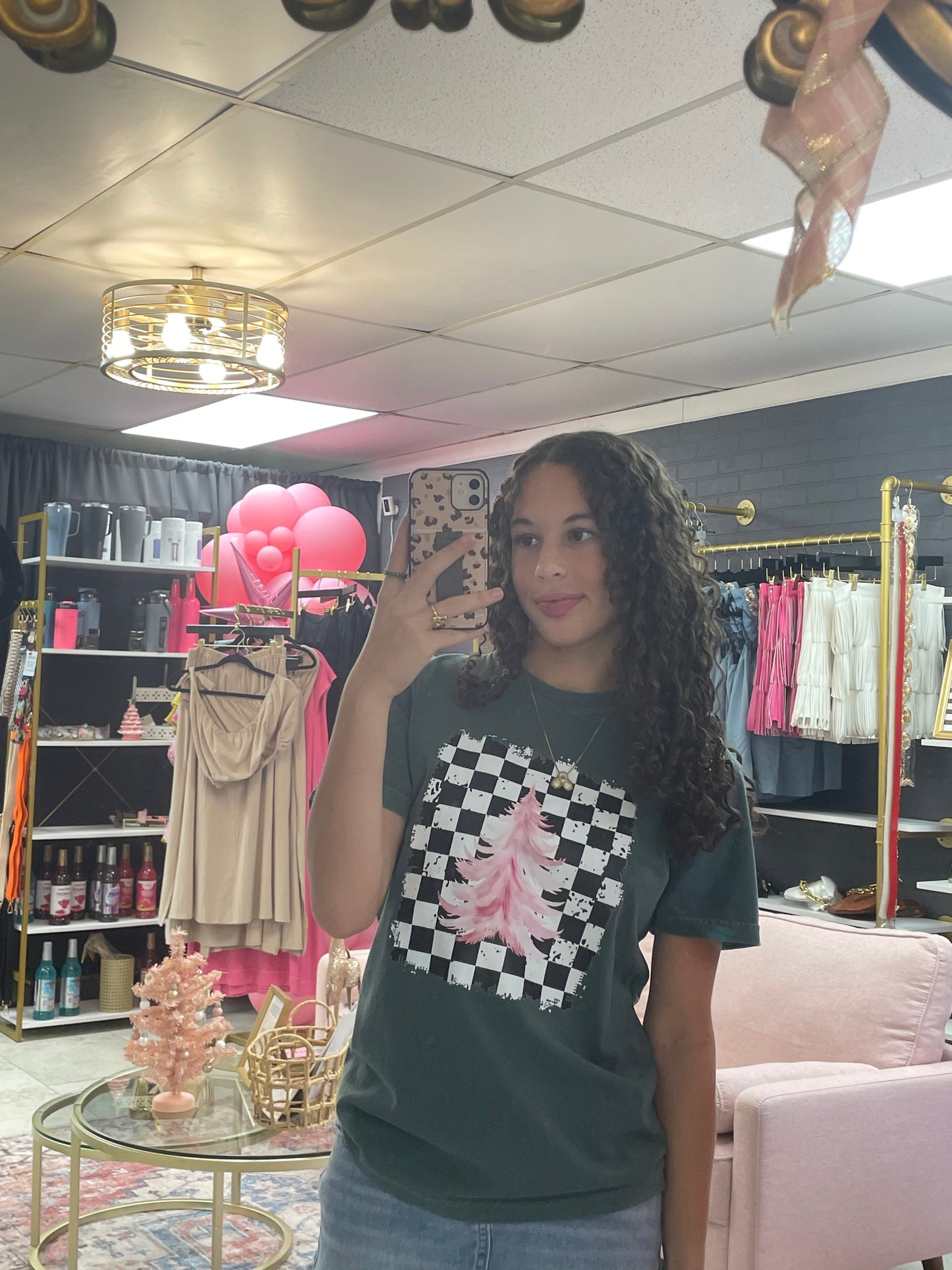 Checkered Pink Tree Tee