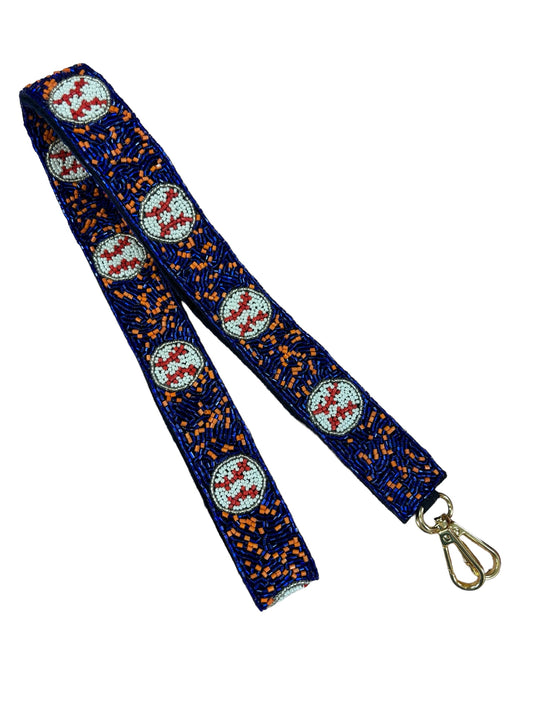 Blue and Orange Baseball Seed Bead Purse Strap