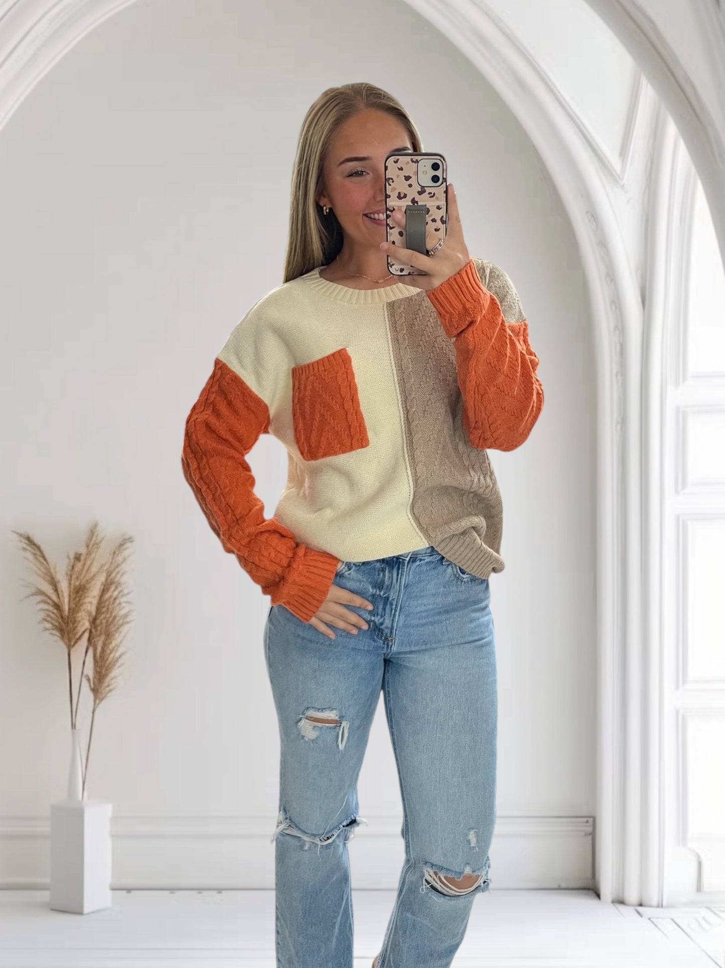 Color Block Knit Sweater | Orange