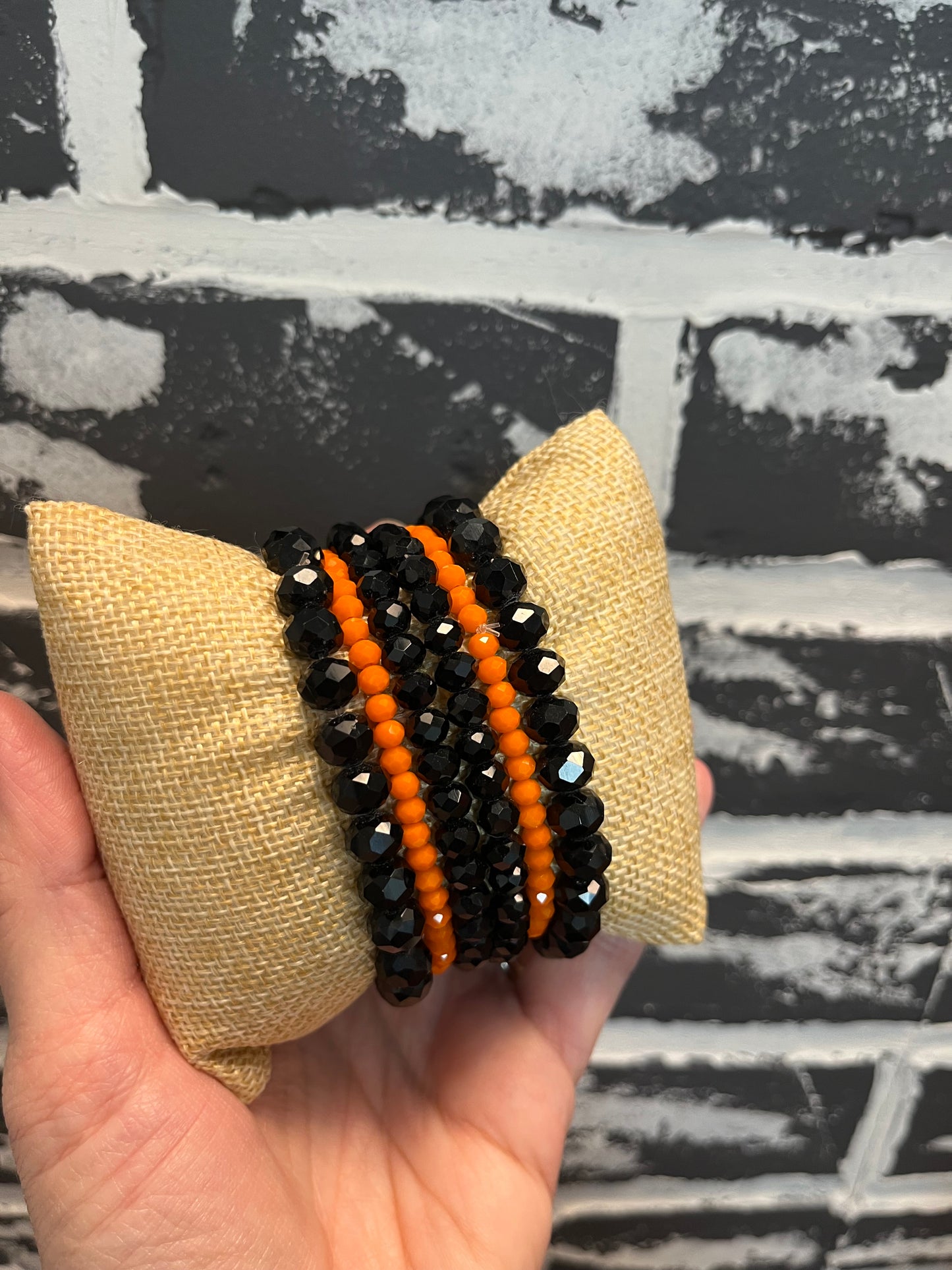 Black and Orange Beaded Bracelet Set