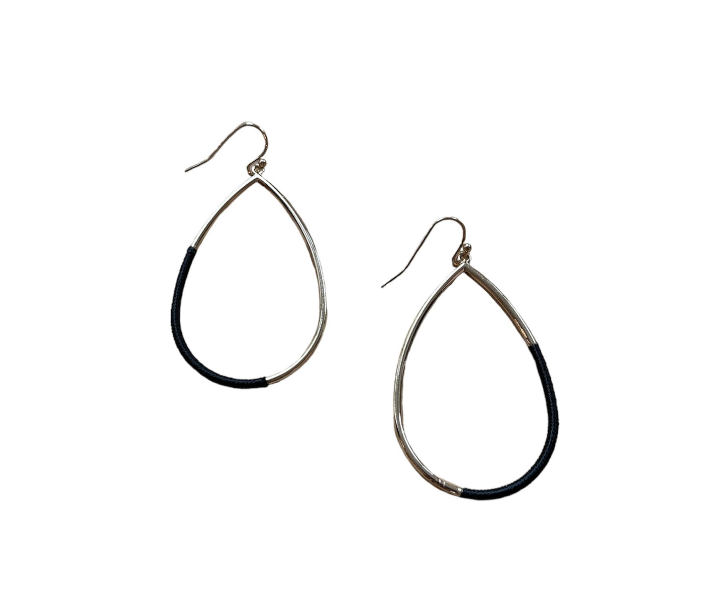 Gold and String Teardrop Earrings - Black