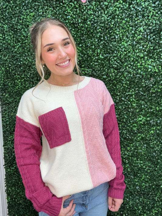 Color Block Knit Sweater | Pink