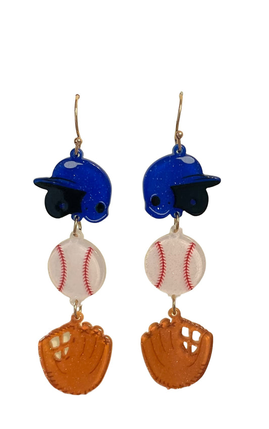 Glitter Resin Blue Helmet Baseball Earrings