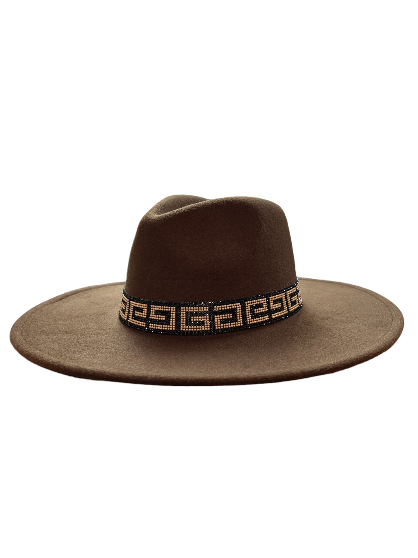 Brown Hat with Seed Bead Hat Band