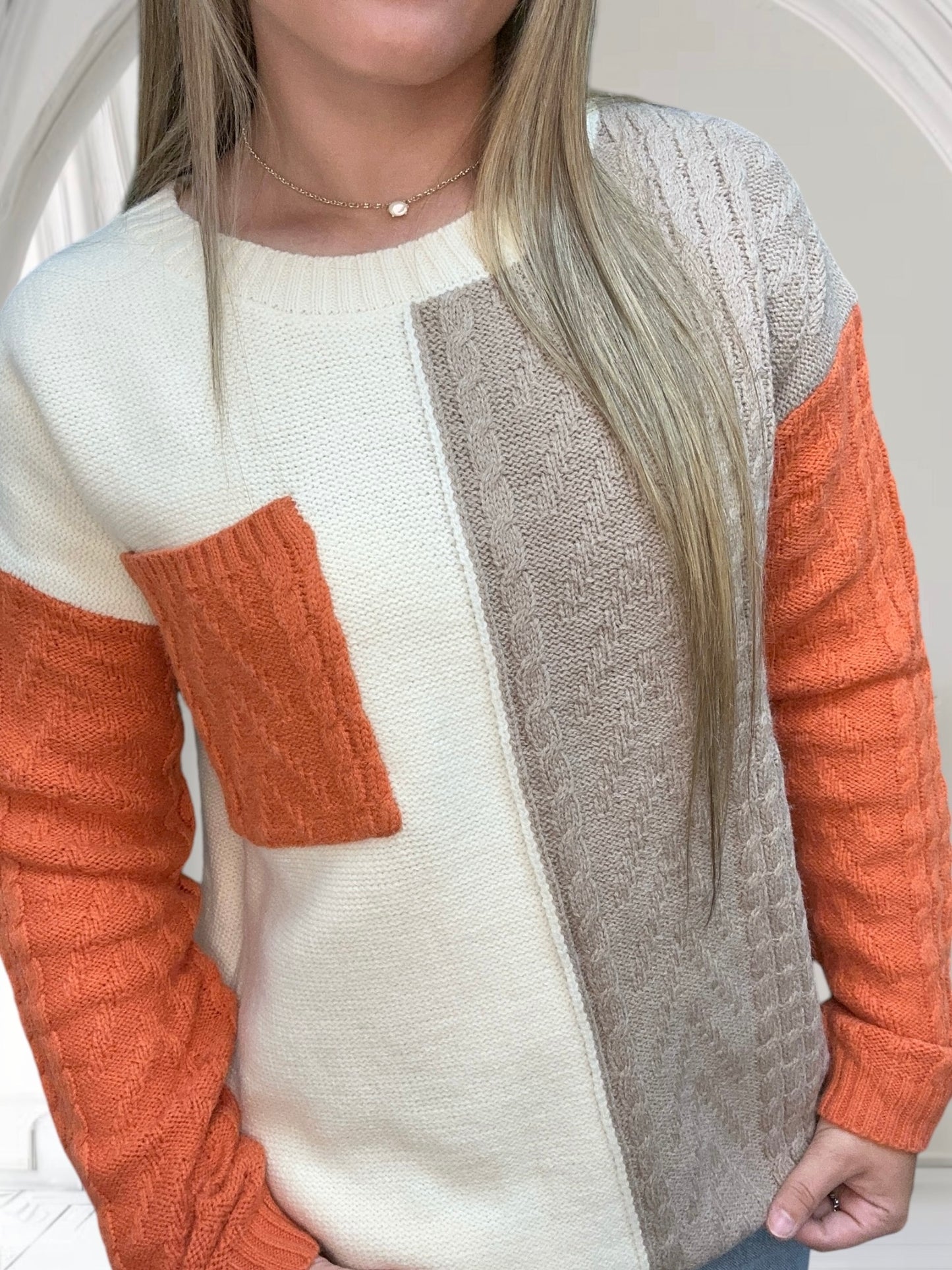 Color Block Knit Sweater | Orange