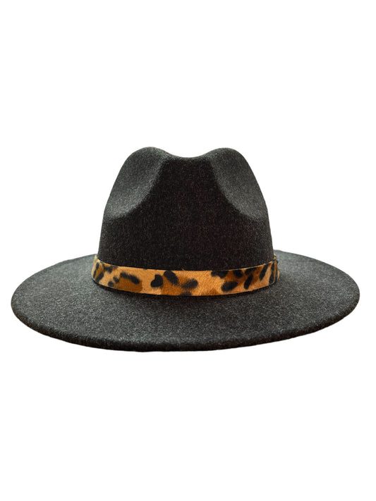 Heather Black Hat with Leopard Print Hat Band