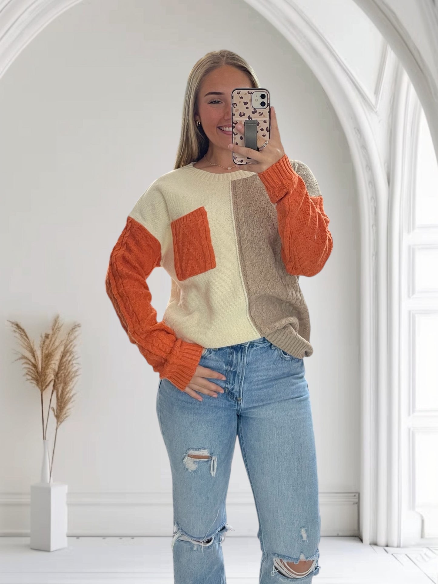 Color Block Knit Sweater | Orange