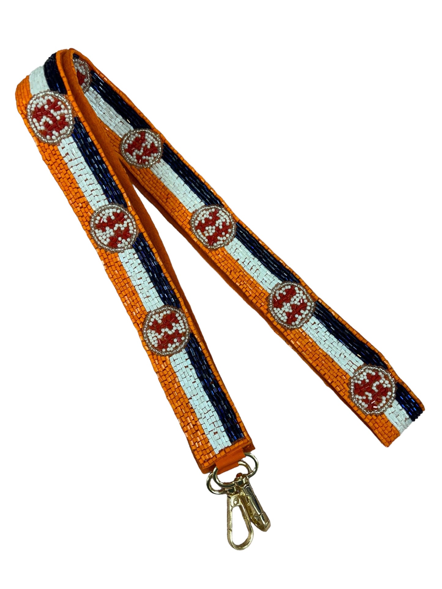 Orange, Blue and White Striped Baseball Seed Bead Purse Strap