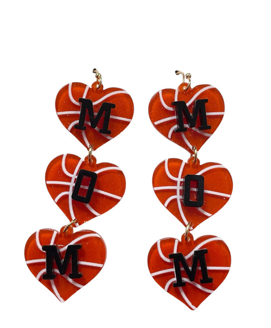 Glitter Acrylic Heart Basketball Mom Earrings