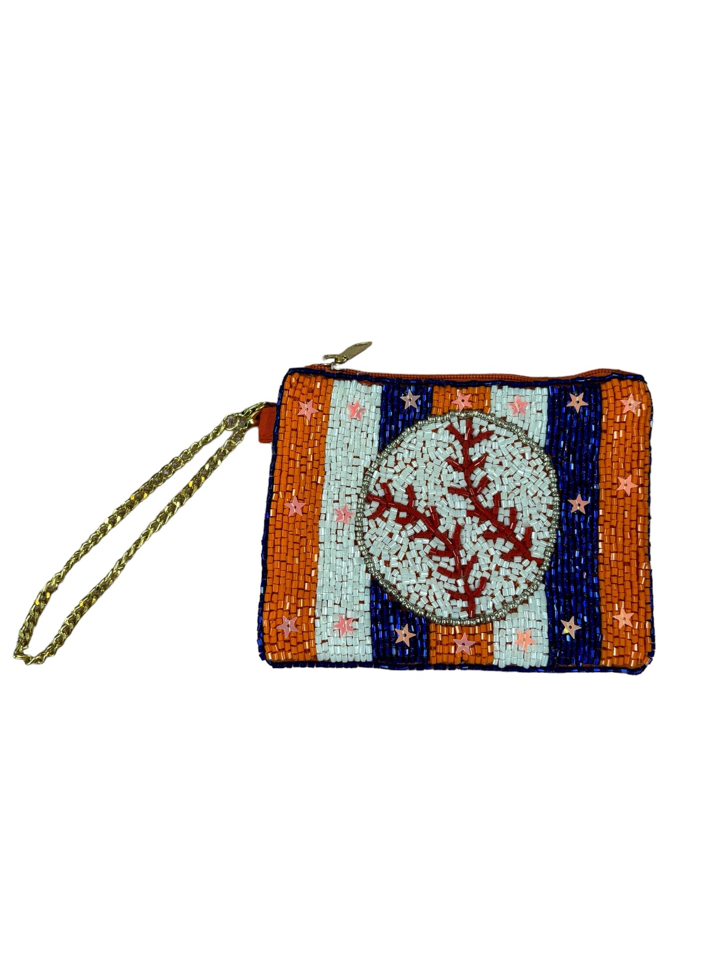 Orange, Blue and White Baseball Coin Purse | Wristlet