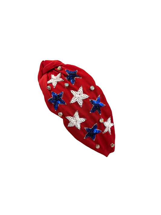 Red Headband with White and Blue Stars
