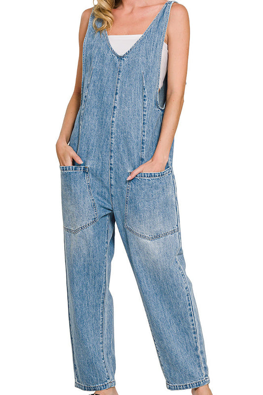 Denim Jumpsuit with Pockets