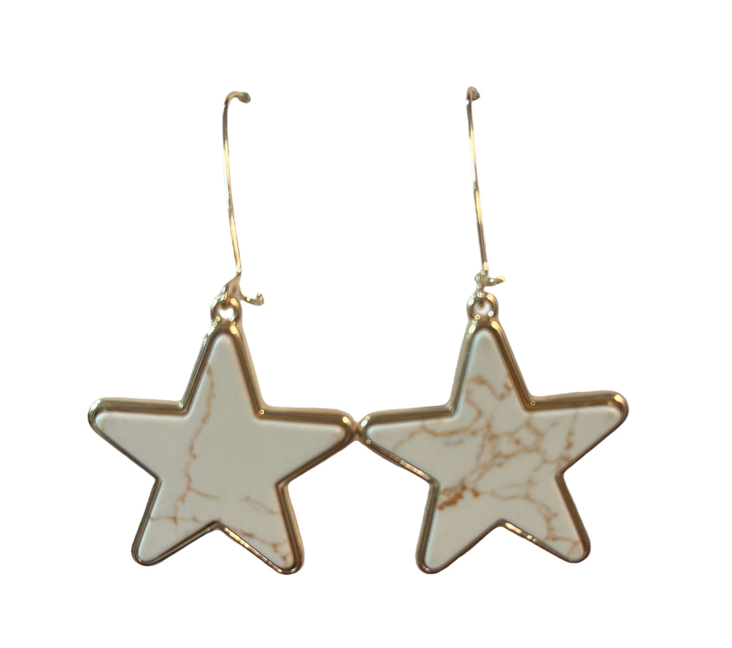 White Crackle Star Dangle Earrings