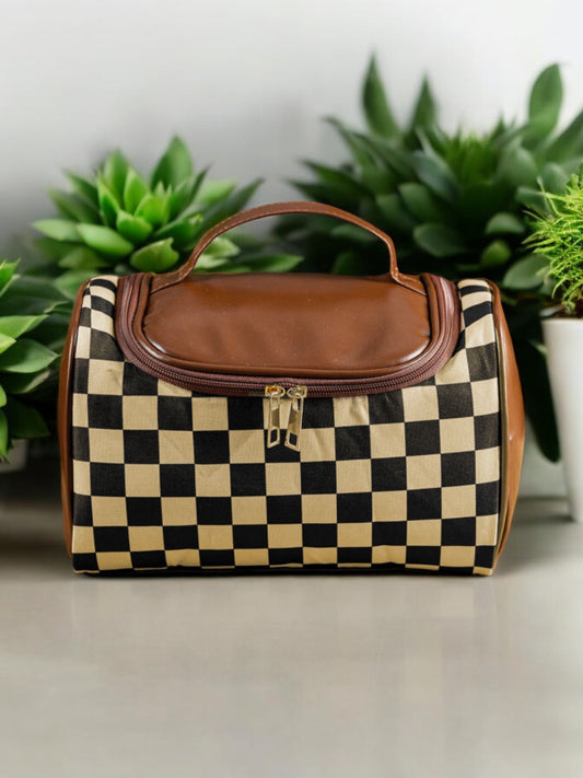 Black and Cream Checkered Makeup Bag