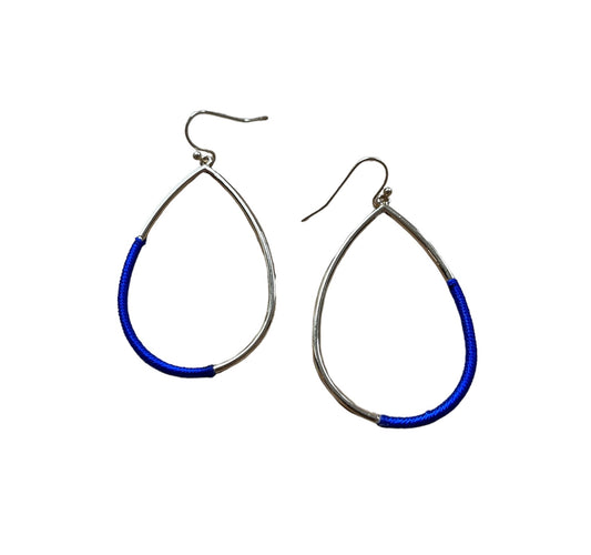 Gold and String Teardrop Earrings - Blue