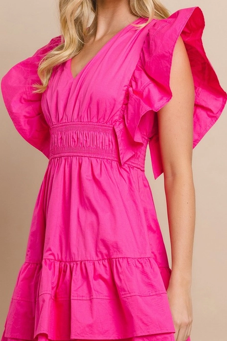 V-Neckline Dress - Pink