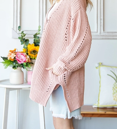 Open Knit Cardigan - Pink