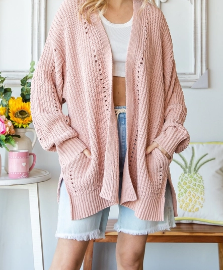 Open Knit Cardigan - Pink