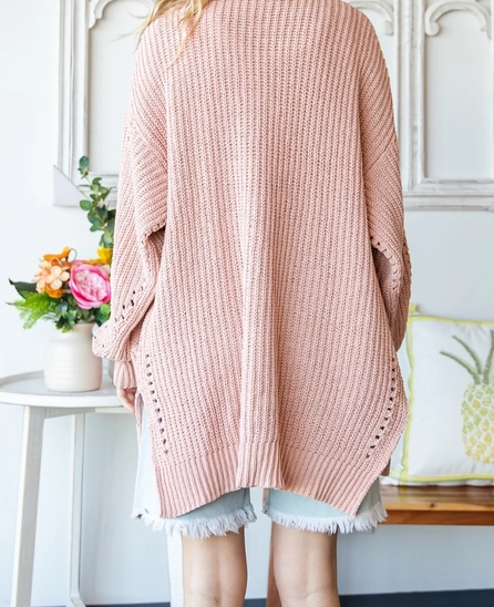 Open Knit Cardigan - Pink