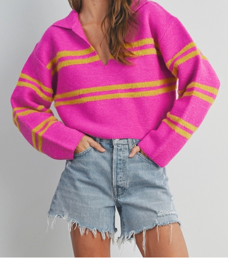 Pink and Lime Cropped Sweater