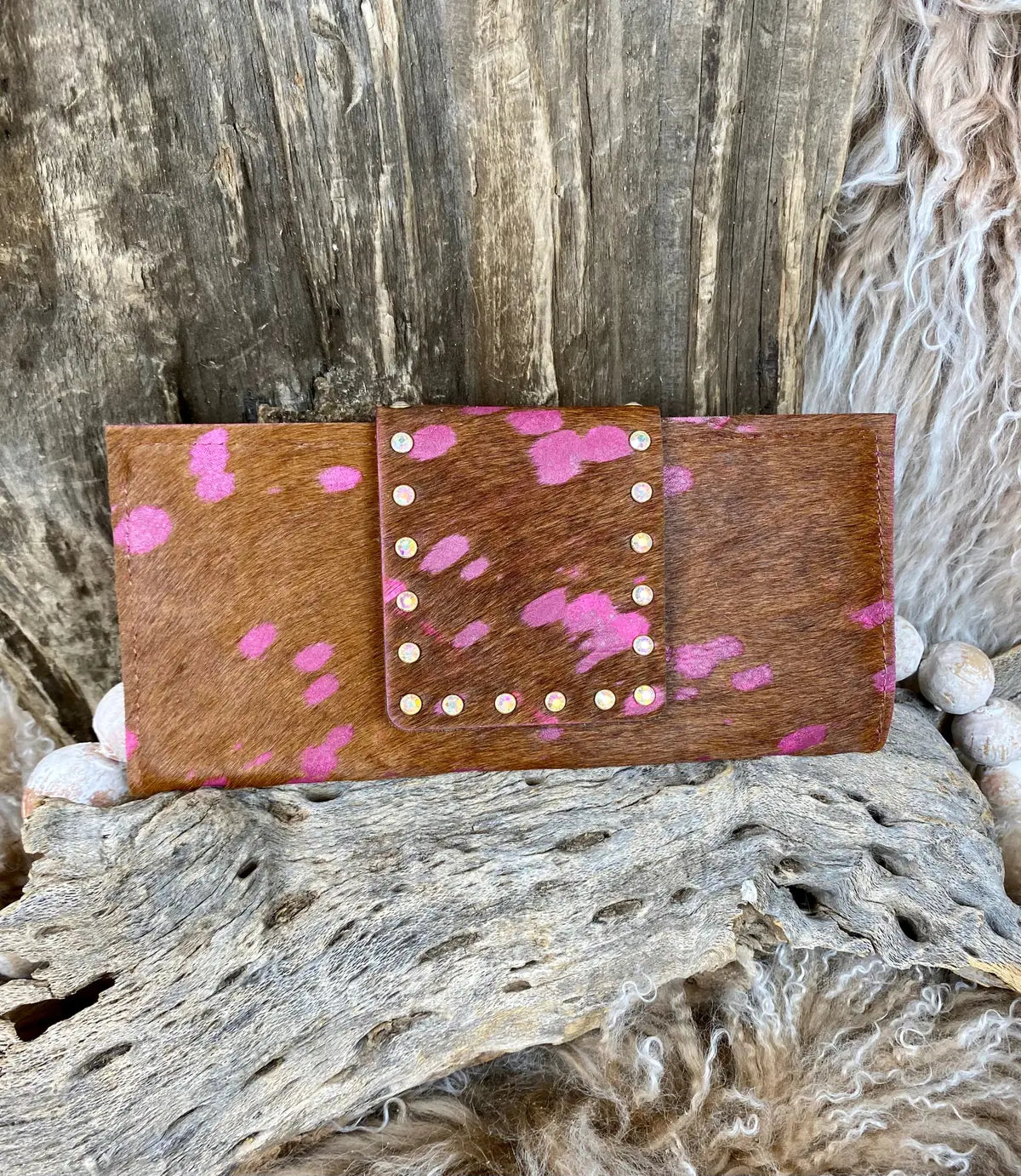 Upcycled Rowdy Ranch Wallet - Pink Cow