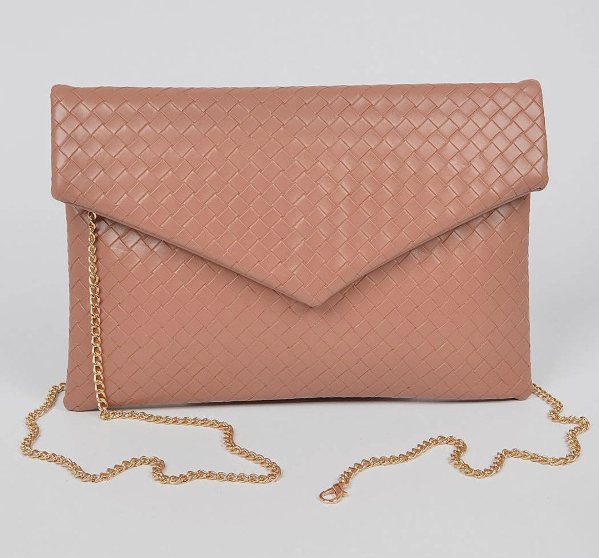 Envelope Woven Braid Clutch-Pink