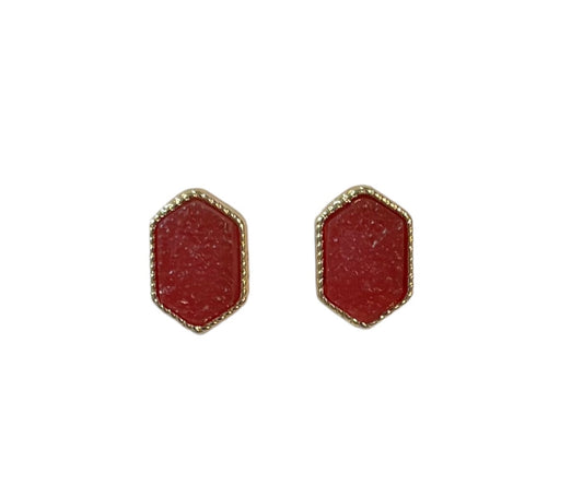 Druzy Stud Earrings-Red