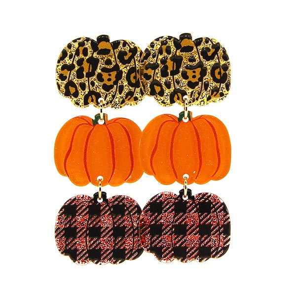 Stacked Pumpkin Earrings-Leopard