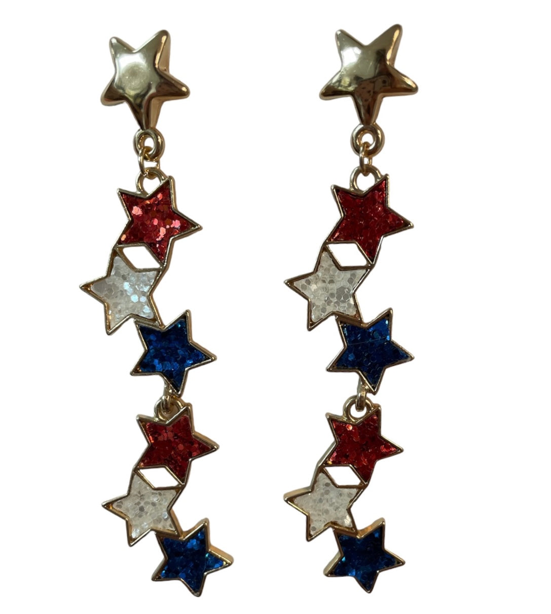 Red, White and Blue Dangle Star Earrings