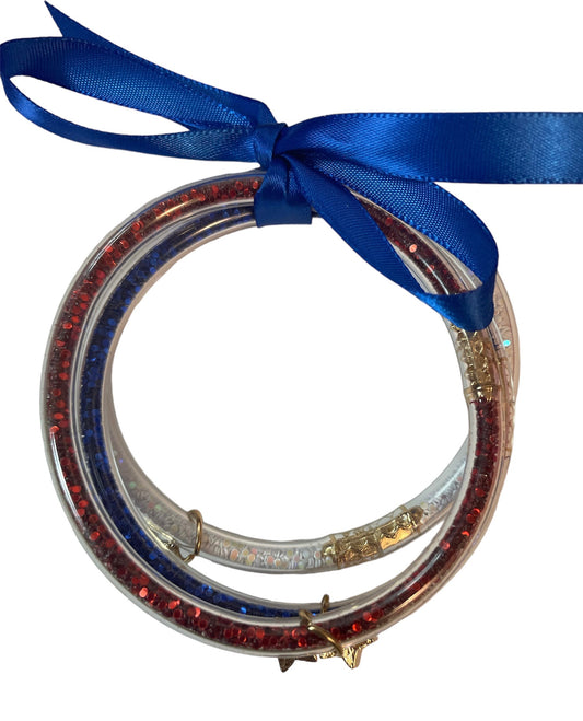 Glitter Red, White and Blue Bangle Bracelet Set
