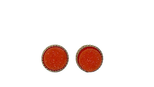 Round Coral Druzy Stud